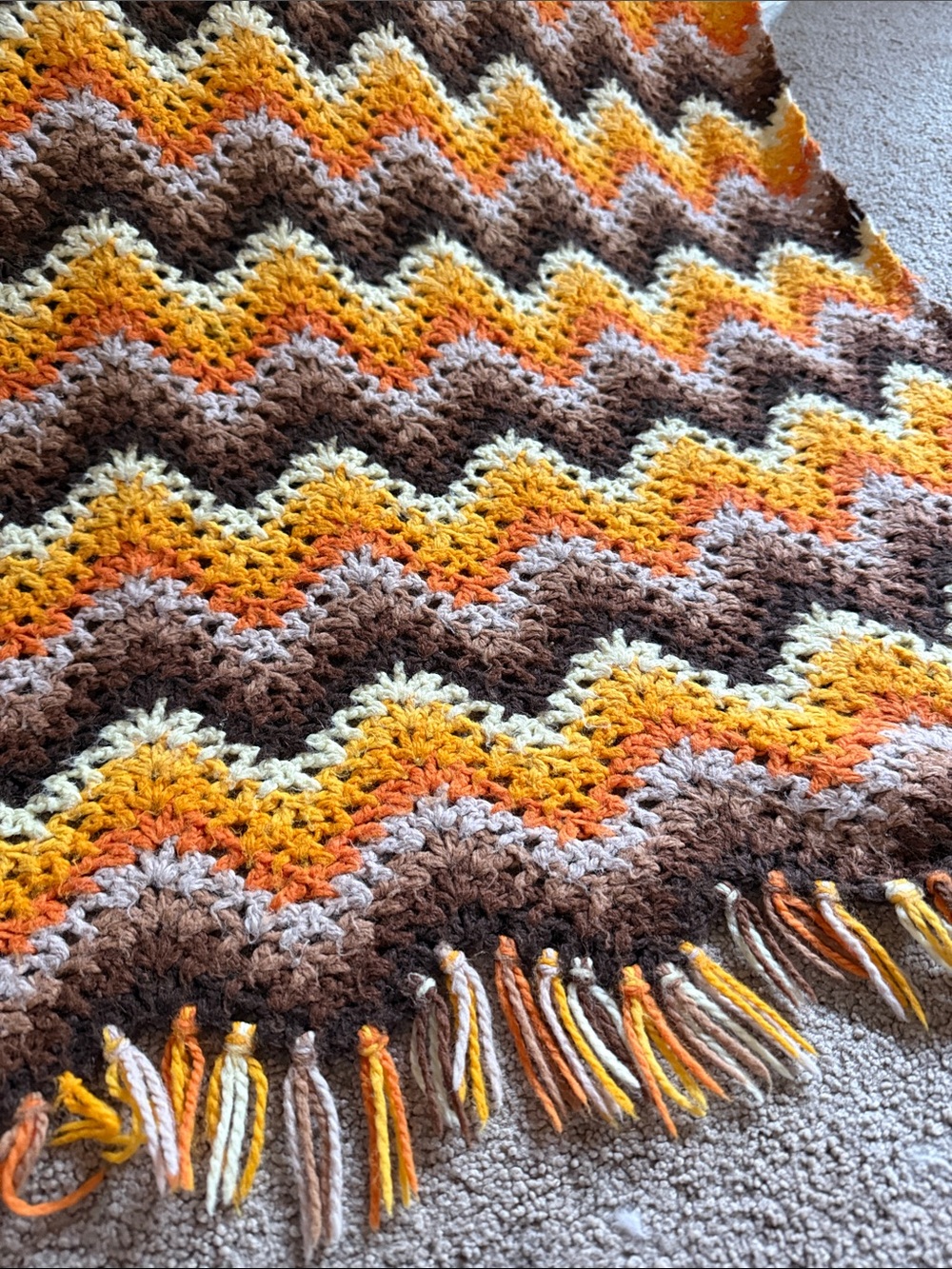 Hand Crafted Zigzag Chevron Throw in Yellow, Orange, Brown, Cream - Picture 2 of 7